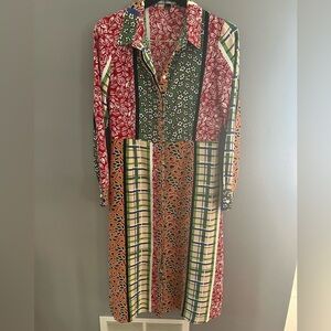 Glamorous Maxi Vibrant Color-block Boho Y2K 70s    Retro Button-up Dress Medium